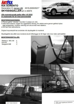 Artfex Lastgaller / Hundgaller Kia Sorento III UM 2015-2021