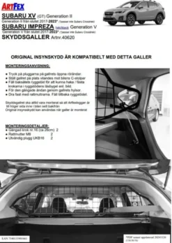 Artfex Lastgaller / Hundgaller Subaru Impreza V, Subaru XV GT