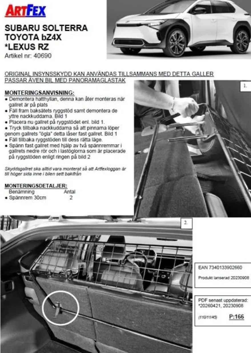 Artfex Lastgaller / Hundgaller Toyota BZ4X, Subaru Solterra, Lexus RZ