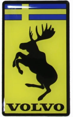 Emblem Rektangulär Volvo Stegrande Älg 3D Gul/Svart Svensk Flagga